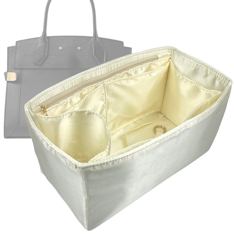 Organizer for [City Steamer PM (Small), LV] Tote Purse Bag Insert Liner Shaper (Silk, Full-width Zip and Open Pocket)