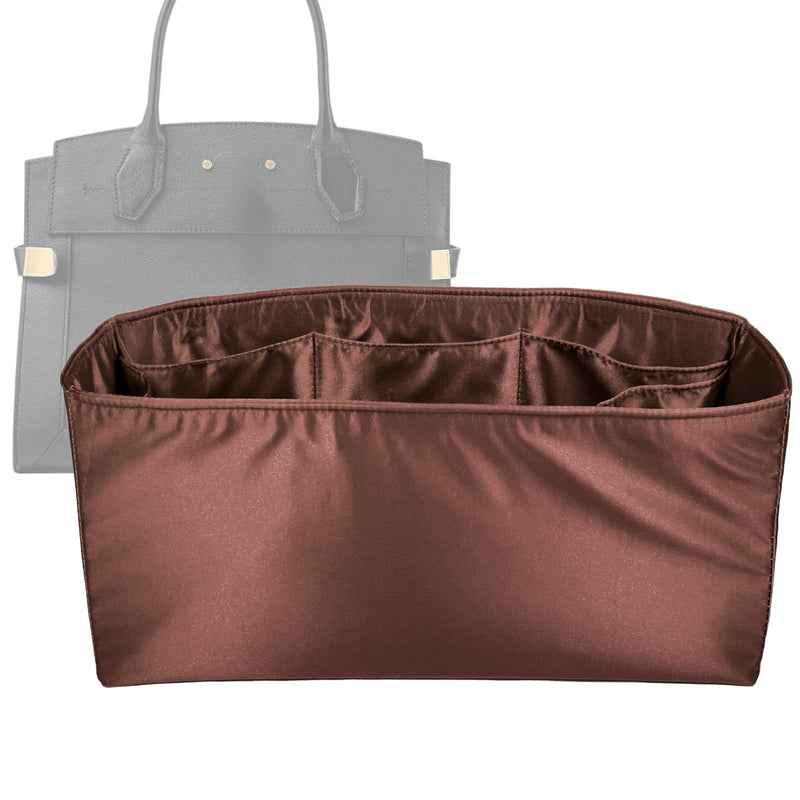 Organizer for [City Steamer GM (Large), LV] Tote Purse Bag Insert Liner Shaper (Silk, Full-width Zip and Open Pocket)