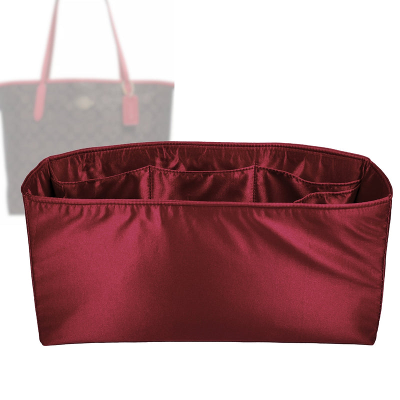 Organizer for [City Tote, Coach] Tote Purse Bag Insert Liner Shaper (Silk, Full-width Zip and Open Pocket)