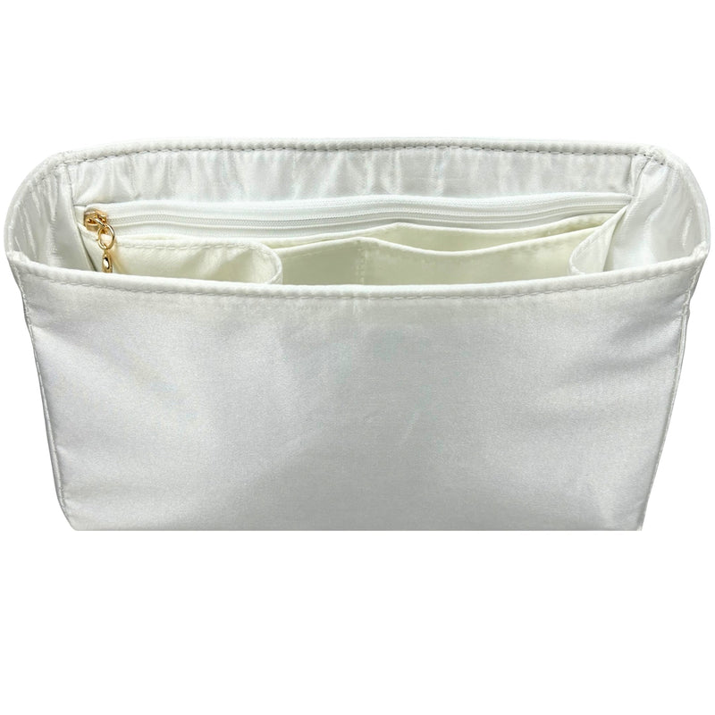 Organizer for [Large Basket bag in palm leaf and calfskin, Loewe] Bag Insert (Silk, Full-width Zip and Open Pocket)