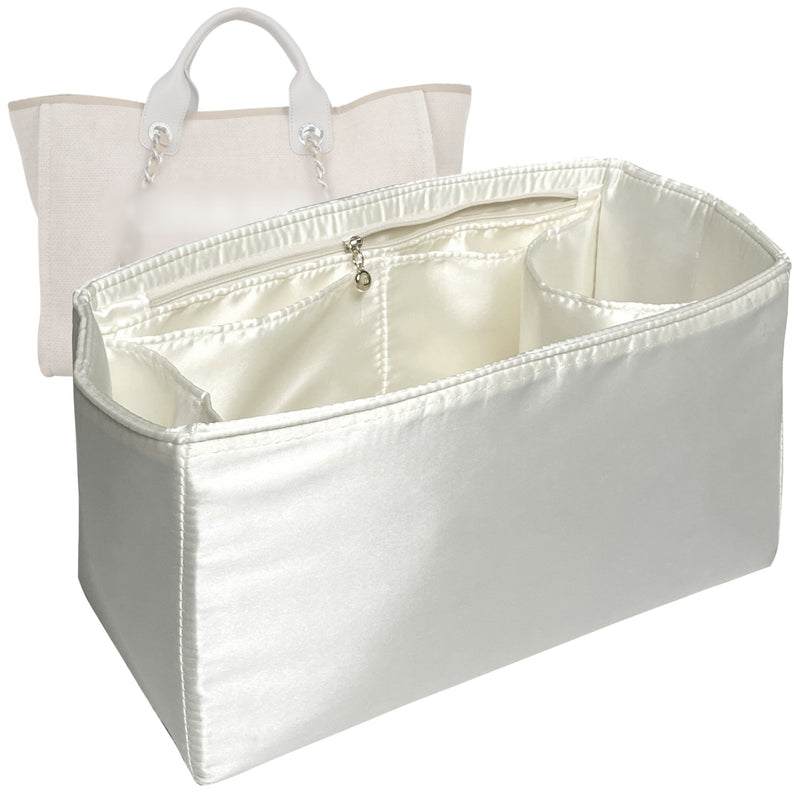 Organizer for [Deauville Canvas XL, Chanel] Tote Purse Bag Insert Liner Shaper (Silk, Full-width Zip and Open Pocket)