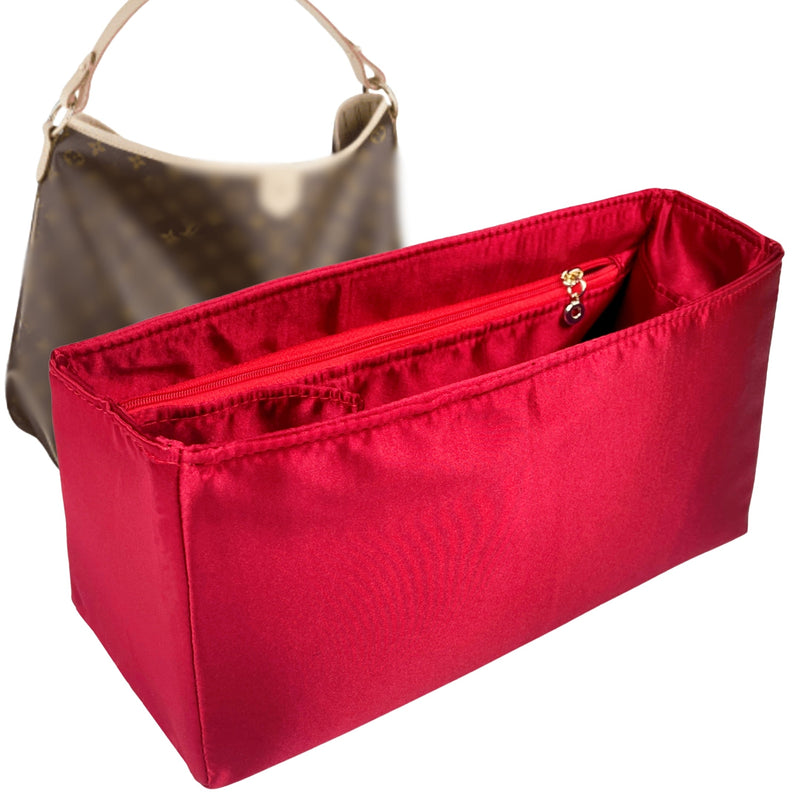 Organizer for [Delightful PM (Small), LV] Tote Purse Bag Insert Liner Shaper (Silk, Full-width Zip and Open Pocket)