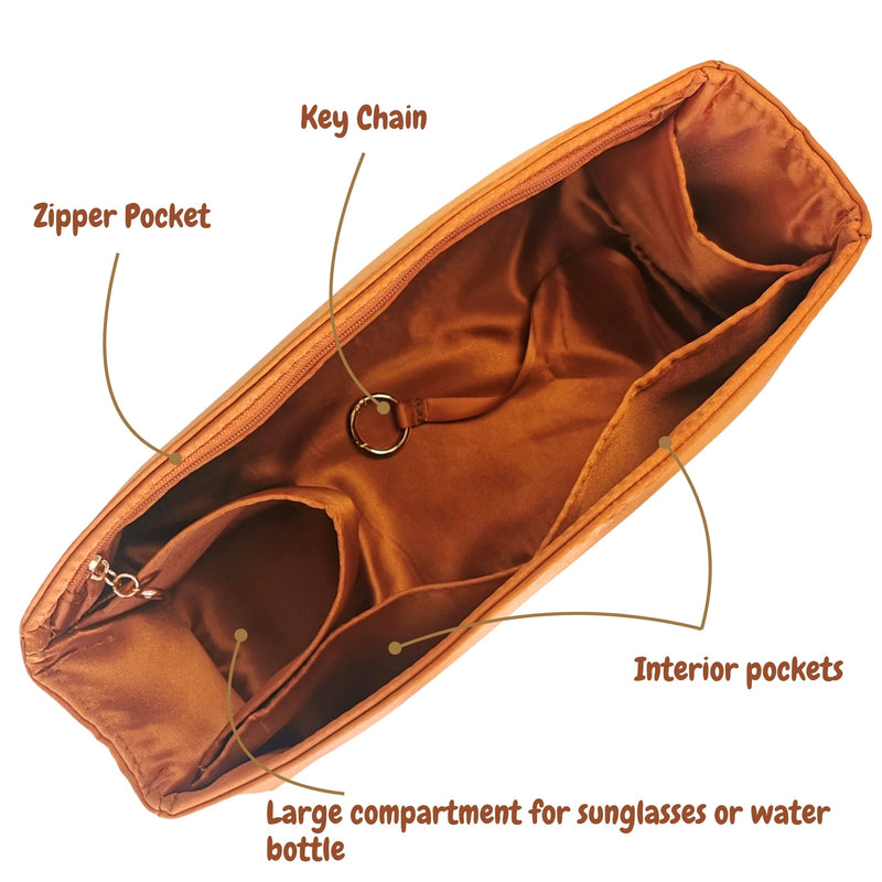 Organizer for [Hug Handbag L, Ferragamo] Bag Insert (Silk, Full-width Zip and Open Pocket)