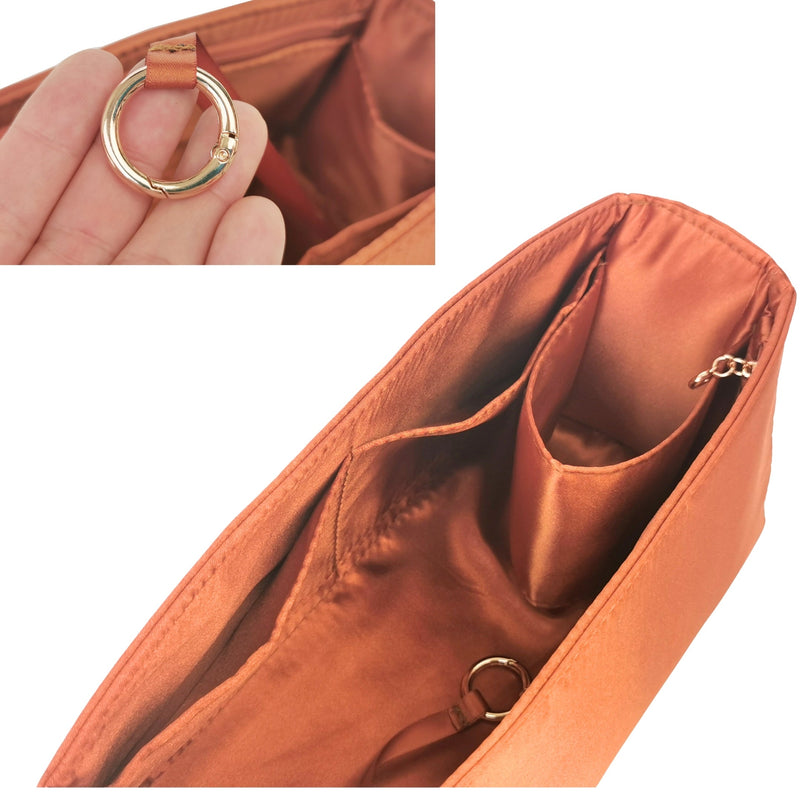 Organizer for [Hug Handbag L, Ferragamo] Bag Insert (Silk, Full-width Zip and Open Pocket)