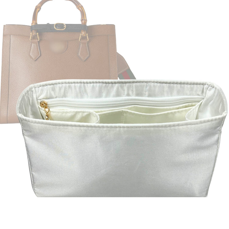 Organizer for [Diana Medium Tote, Gucci] Tote Purse Bag Insert Liner Shaper (Silk, Full-width Zip and Open Pocket)