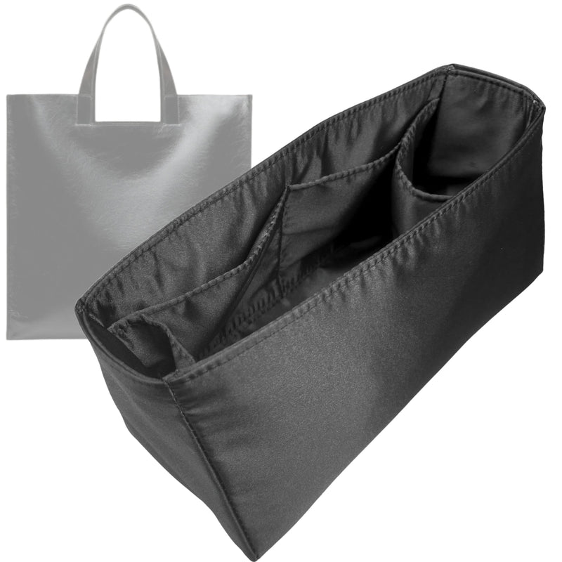 Organizer for [Easy Bally Tote, Bally] Tote Purse Bag Insert Liner Shaper (Silk, Full-width Zip and Open Pocket)