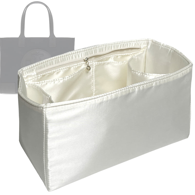 Organizer for [Ella Chain Tote, Tory Burch] Tote Purse Bag Insert Liner Shaper (Silk, Full-width Zip and Open Pocket)