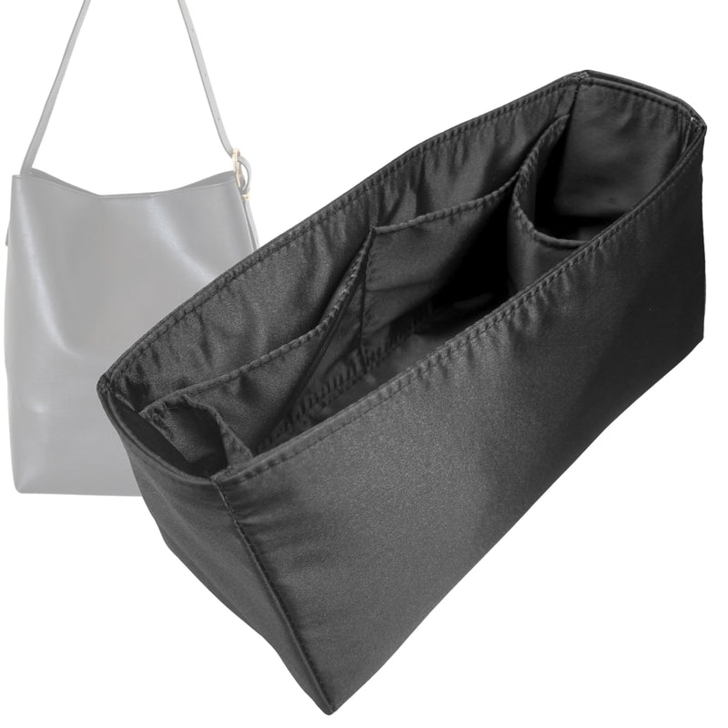 Organizer for [Essential Bucket Tote, Madewell] Tote Purse Bag Insert Liner Shaper (Silk, Full-width Zip and Open Pocket)