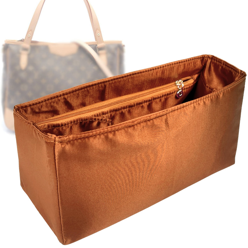 Organizer for [Estrela, LV] Tote Purse Bag Insert Liner Shaper (Silk, Full-width Zip and Open Pocket)