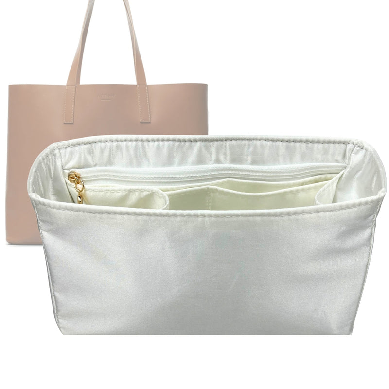 Organizer for [Day Magazine Tote, Everlane] Tote Purse Bag Insert Liner Shaper (Silk, Full-width Zip and Open Pocket)