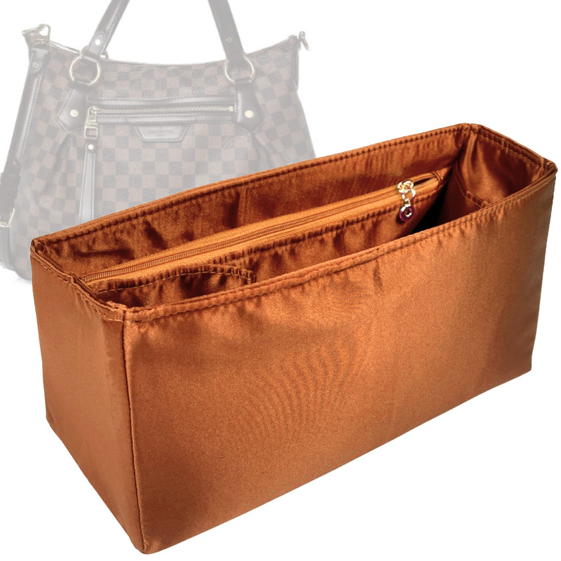 Organizer for [Evora MM (Medium), LV] Tote Purse Bag Insert Liner Shaper (Silk, Full-width Zip and Open Pocket)