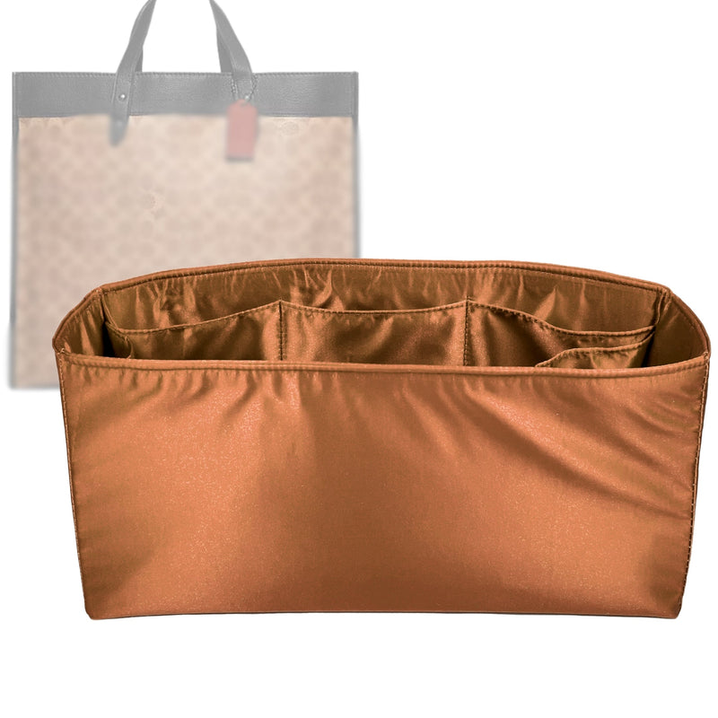 Organizer for [Field Tote 40, Coach] Tote Purse Bag Insert Liner Shaper (Silk, Full-width Zip and Open Pocket)