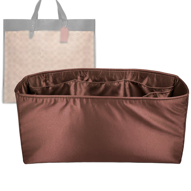 Organizer for [Field Tote 30, Coach] Tote Purse Bag Insert Liner Shaper (Silk, Full-width Zip and Open Pocket)