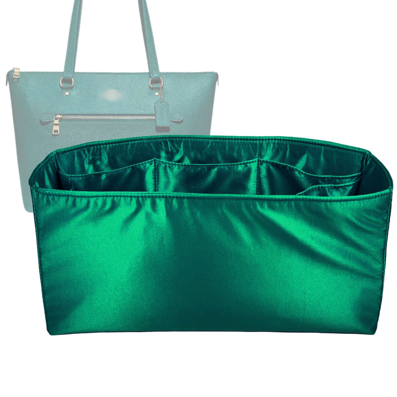 Organizer for [Gallery Tote, Coach] Tote Purse Bag Insert Liner Shaper (Silk, Full-width Zip and Open Pocket)