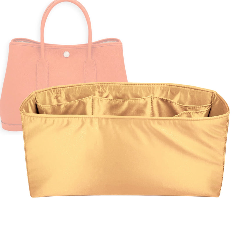 Organizer for [Garden Party 49, Hermes] Tote Purse Bag Insert Liner Shaper (Silk, Full-width Zip and Open Pocket)