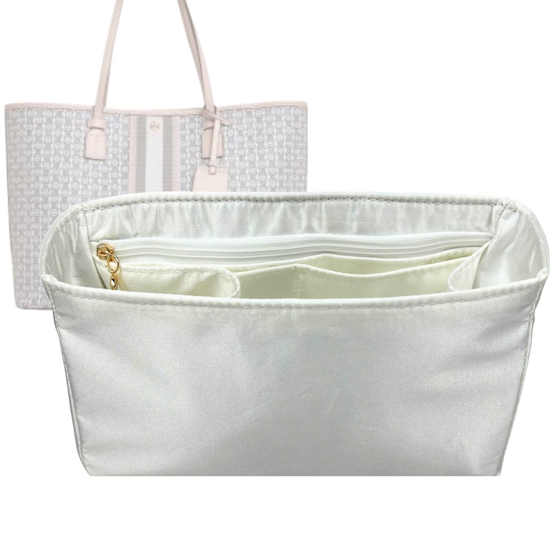 Organizer for [Gemini Link, Tory Burch] Tote Purse Bag Insert Liner Shaper (Silk, Full-width Zip and Open Pocket)