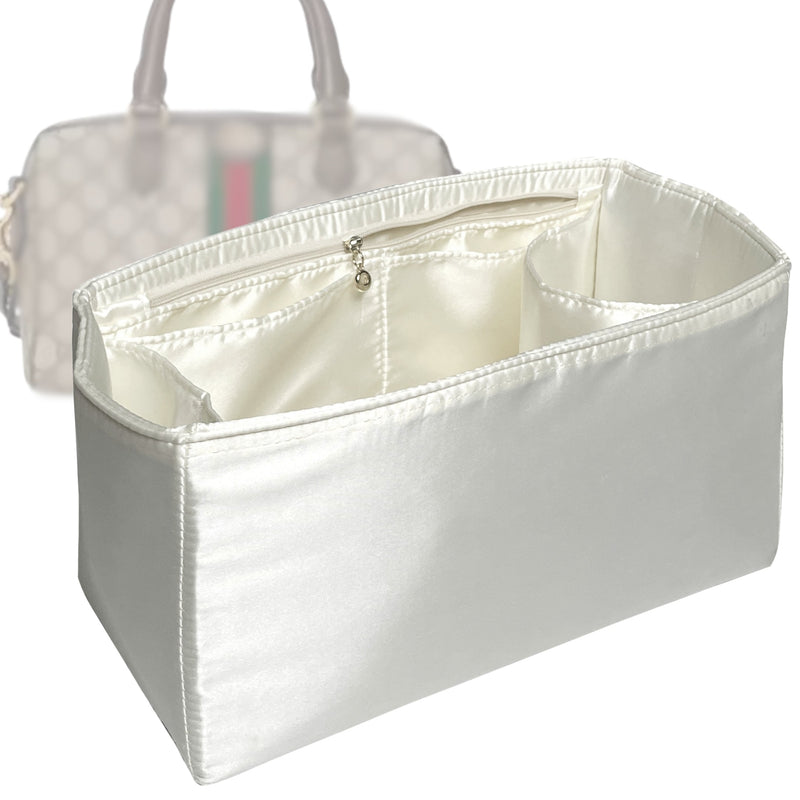 Organizer for [Micro Guccissima Boston bag, Gucci] Tote Purse Bag Insert Liner Shaper (Silk, Full-width Zip and Open Pocket)