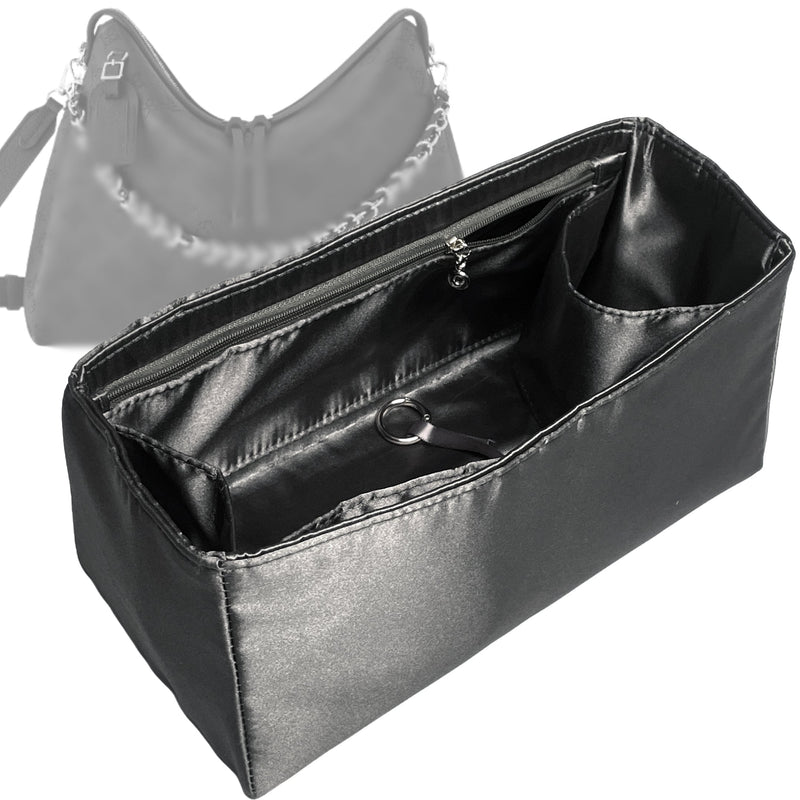 Organizer for [Hand It All PM, LV] Tote Purse Bag Insert Liner Shaper (Silk, Full-width Zip and Open Pocket)