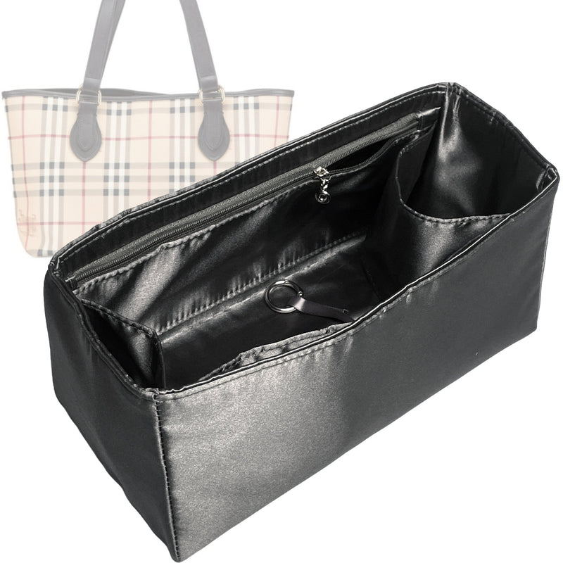 Organizer for [Haymarket Tote, Burberry] Tote Purse Bag Insert Liner Shaper (Silk, Full-width Zip and Open Pocket)