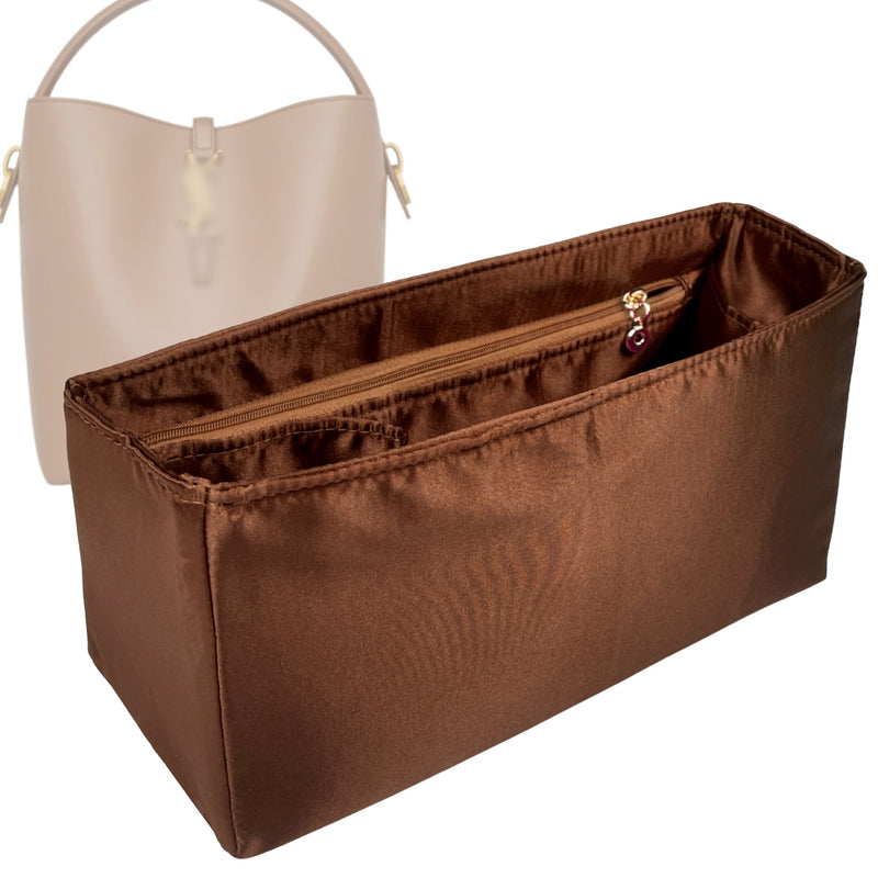 Organizer for [LE 37 small in shiny leather, Saint Laurent (YSL)] Tote Purse Bag Insert Liner Shaper (Silk, Full-width Zip and Open Pocket)
