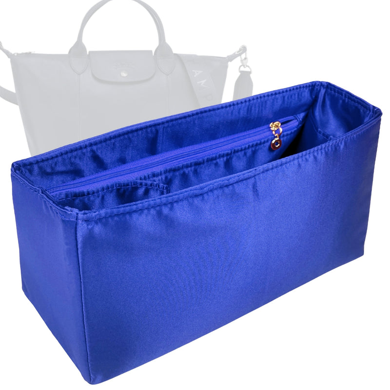 Organizer for [Le Pliage Néo Top Handle Small, Longchamp] Tote Purse Bag Insert Liner Shaper (Silk, Full-width Zip and Open Pocket)