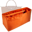 Organizer for [Le Pliage Top Handle Medium, Longchamp] Tote Purse Bag Insert Liner Shaper (Silk, Full-width Zip and Open Pocket)