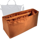 Organizer for [Le Pliage Cuir Top Handle Small, Longchamp] Tote Purse Bag Insert Liner Shaper (Silk, Full-width Zip and Open Pocket)