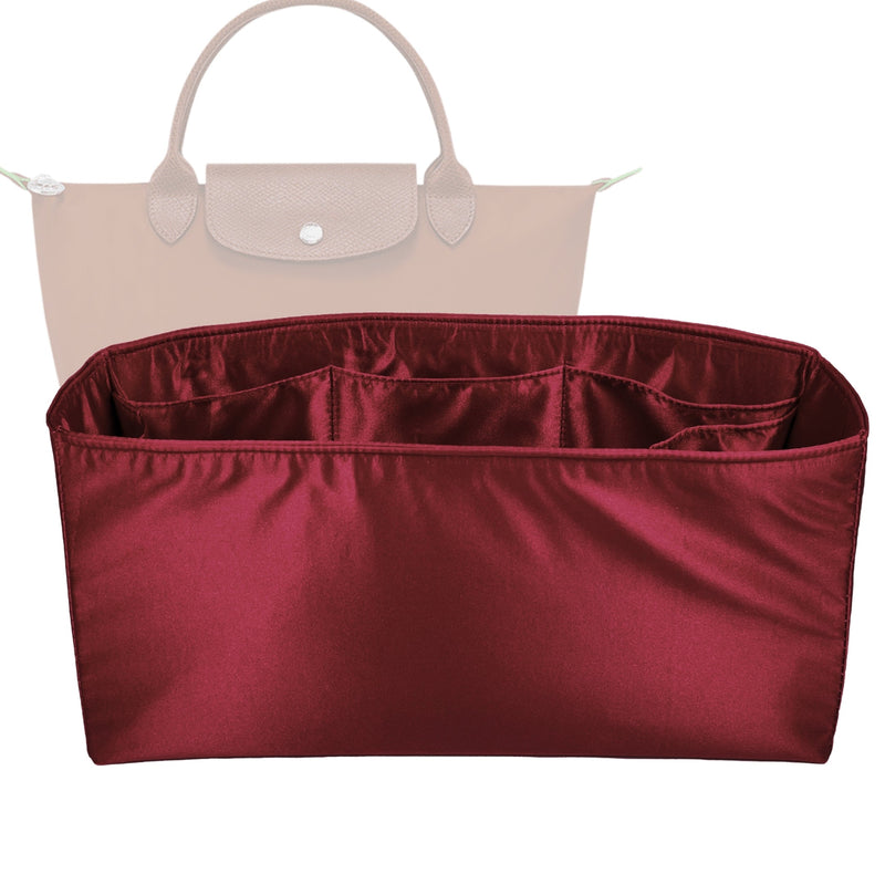 Organizer for [Le Pliage Original M Tote, Longchamp] Tote Purse Bag Insert Liner Shaper (Silk, Full-width Zip and Open Pocket)