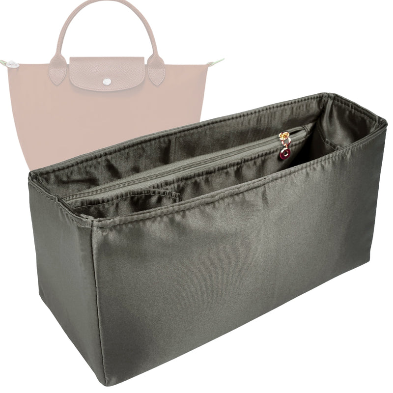 Organizer for [Le Pliage Néo Tote Small, Longchamp] Tote Purse Bag Insert Liner Shaper (Silk, Full-width Zip and Open Pocket)