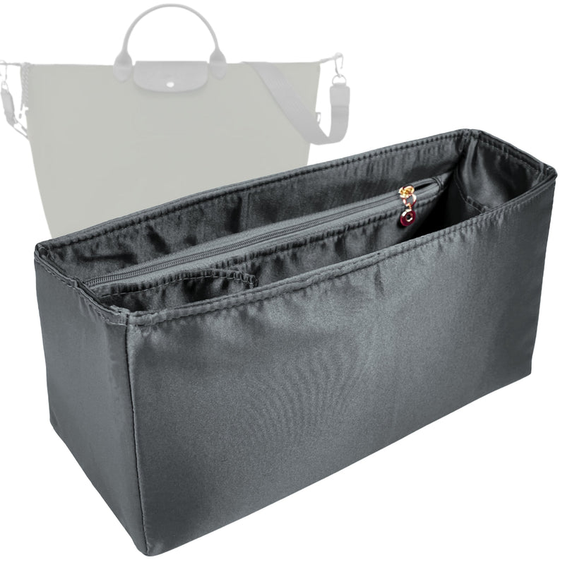 Organizer for [Le Pliage Energy S Travel Bag, Longchamp] Tote Purse Bag Insert Liner Shaper (Silk, Full-width Zip and Open Pocket)