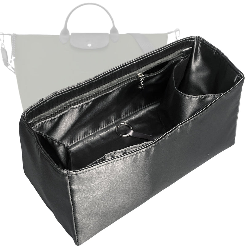 Organizer for [Le Pliage Energy S Travel Bag, Longchamp] Tote Purse Bag Insert Liner Shaper (Silk, Full-width Zip and Open Pocket)