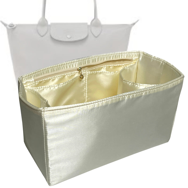 Organizer for [Le Pliage Xtra XS Handbag, Longchamp] Tote Purse Bag Insert Liner Shaper (Silk, Full-width Zip and Open Pocket)