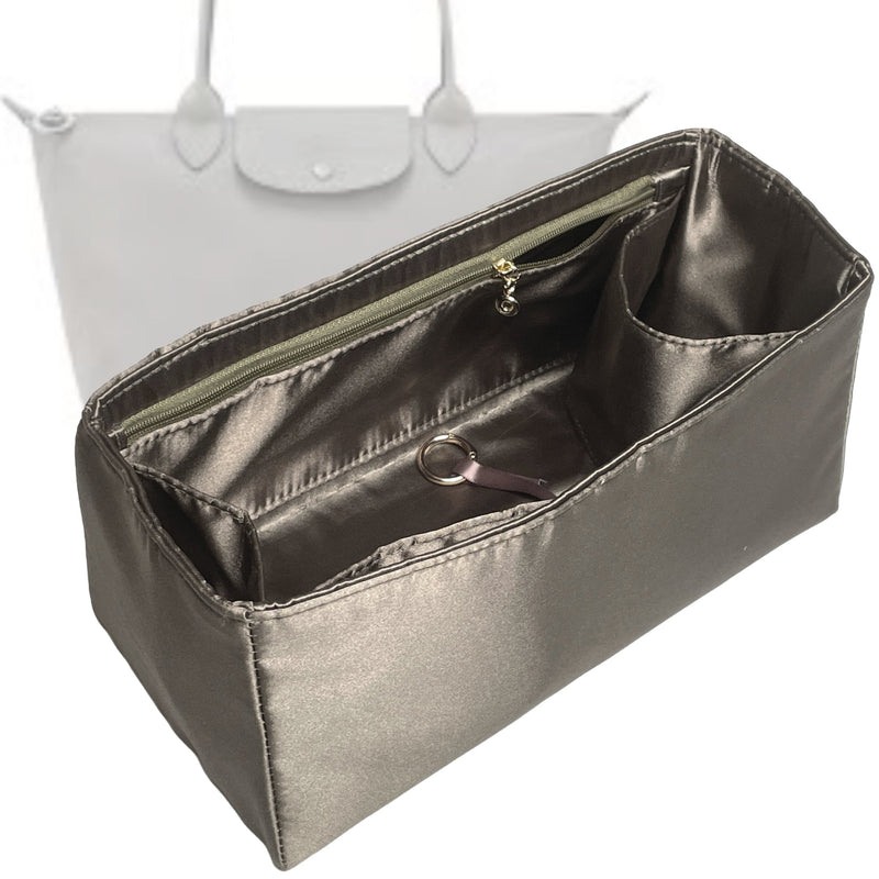 Organizer for [Le Pliage Xtra M Tote, Longchamp] Tote Purse Bag Insert Liner Shaper (Silk, Full-width Zip and Open Pocket)