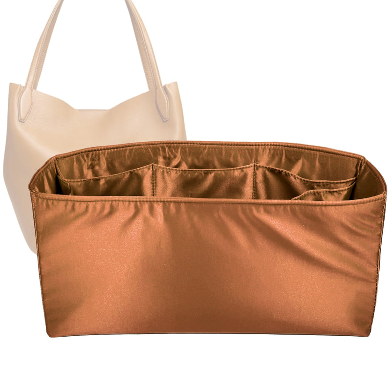 Organizer for [Shopper Tote, Madewell] Tote Purse Bag Insert Liner Shaper (Silk, Full-width Zip and Open Pocket)