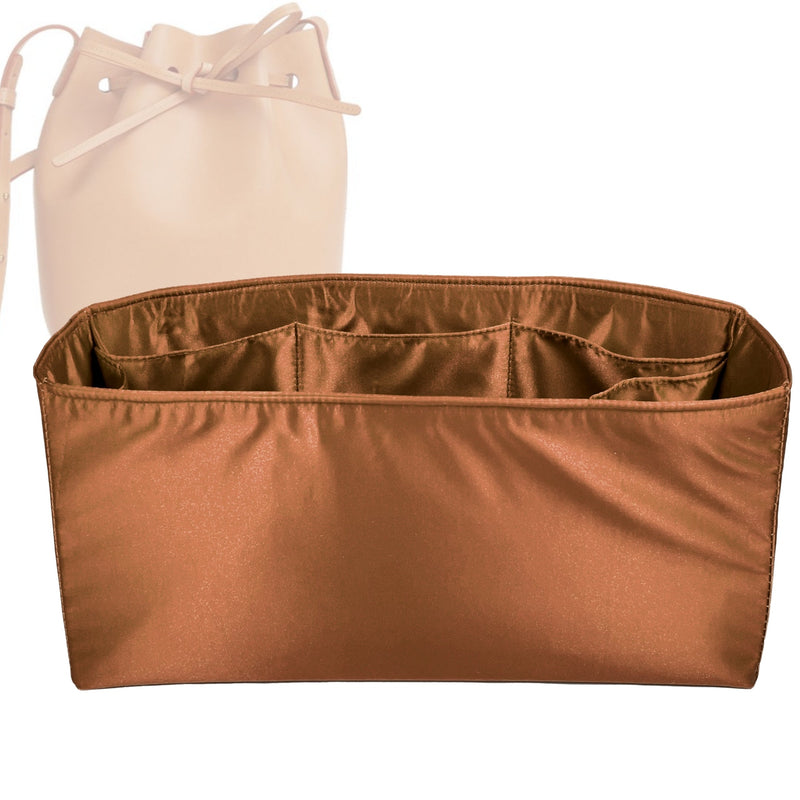 Organizer for [Bucket Bag, Mansur Gavriel] Tote Purse Bag Insert Liner Shaper (Silk, Full-width Zip and Open Pocket)