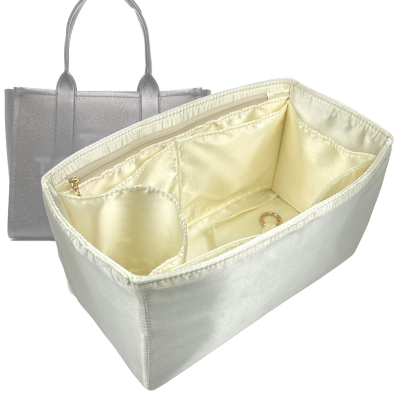 Organizer for [Small Tote, Marc Jacobs] Tote Purse Bag Insert Liner Shaper (Silk, Full-width Zip and Open Pocket)