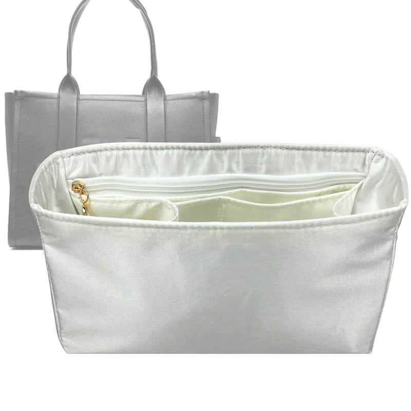 Organizer for [Large Tote, Marc Jacobs] Tote Purse Bag Insert Liner Shaper (Silk, Full-width Zip and Open Pocket)