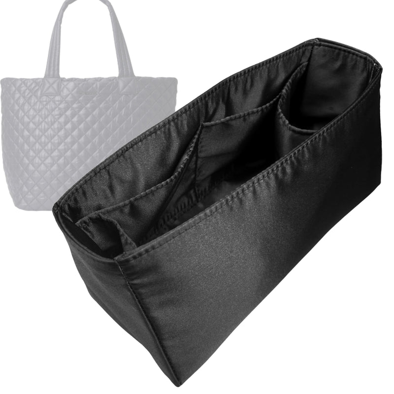 Organizer for [Medium Metro Tote, MZ Wallace] Tote Purse Bag Insert Liner Shaper (Silk, Full-width Zip and Open Pocket)