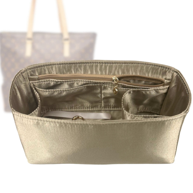 Organizer for [Mezzo, LV] Tote Purse Bag Insert Liner Shaper (Silk, Full-width Zip and Open Pocket)