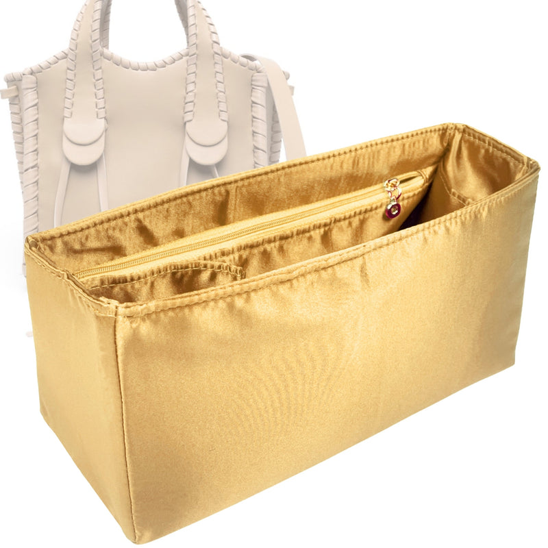 Organizer for [Medium Mony tote, Chloe] Tote Purse Bag Insert Liner Shaper (Silk, Full-width Zip and Open Pocket)