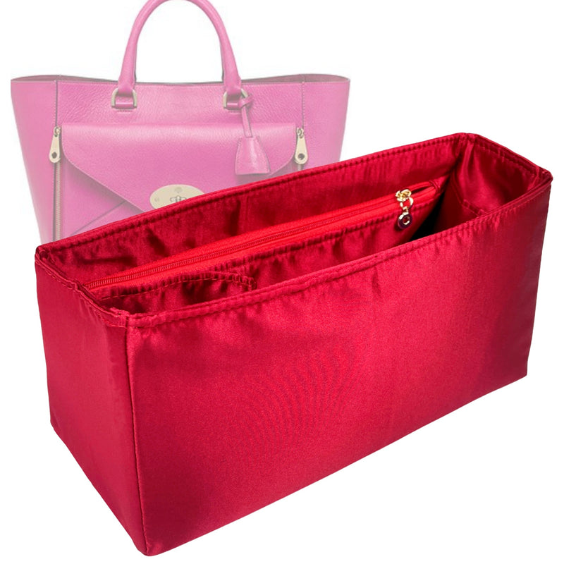 Organizer for [Willow Large, Mulberry] Tote Purse Bag Insert Liner Shaper (Silk, Full-width Zip and Open Pocket)