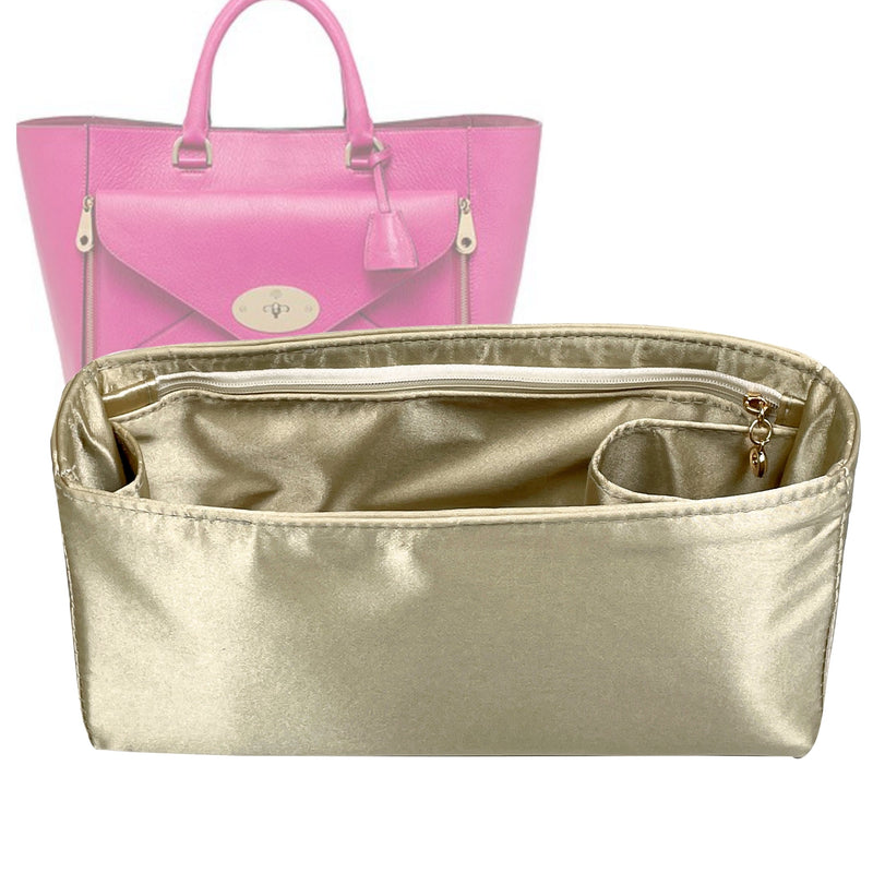 Organizer for [Willow Small, Mulberry] Tote Purse Bag Insert Liner Shaper (Silk, Full-width Zip and Open Pocket)