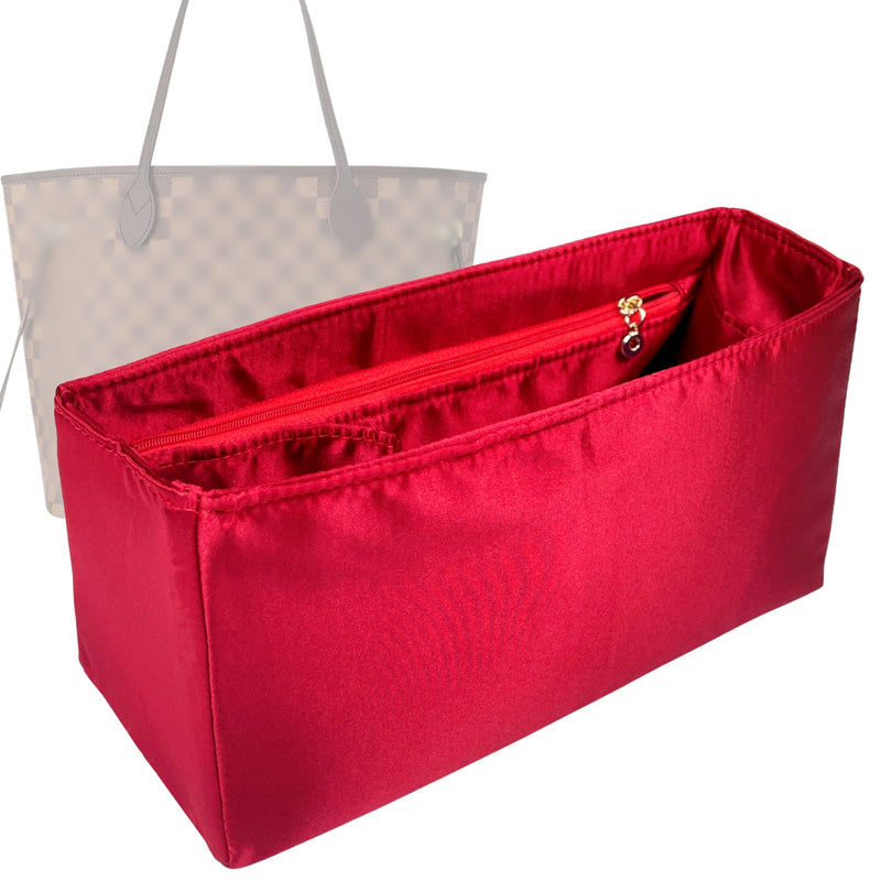 Organizer for [Neverfull GM (Large), LV] Tote Purse Bag Insert Liner Shaper (Silk, Full-width Zip and Open Pocket)