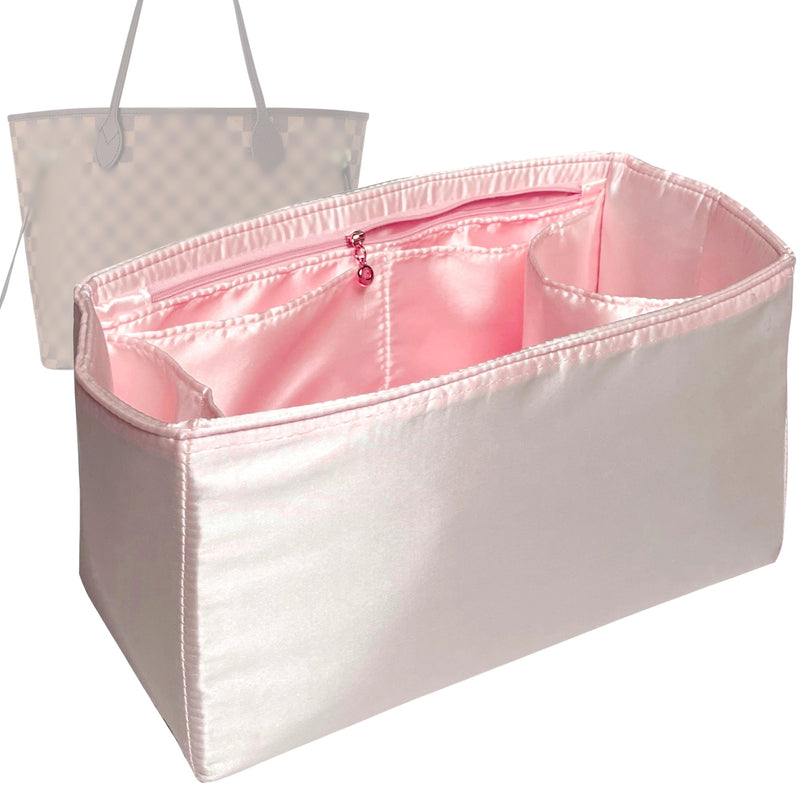Organizer for [Neverfull BB, LV] Tote Purse Bag Insert Liner Shaper (Silk, Full-width Zip and Open Pocket)