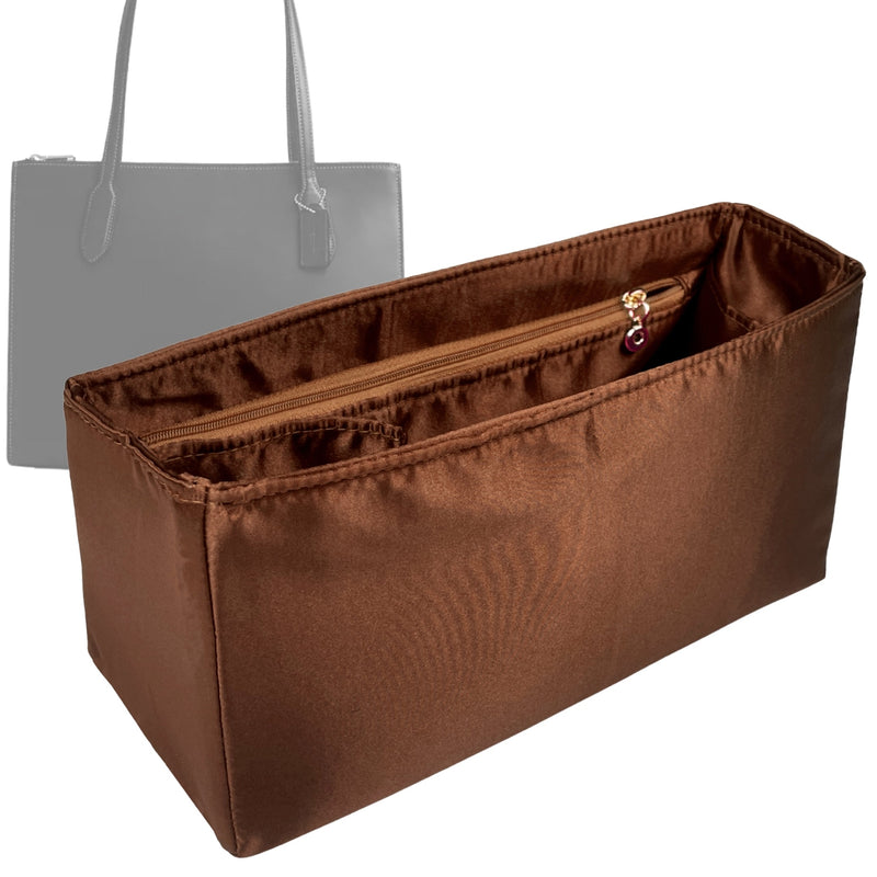 Organizer for [Nina Shoulder Tote, Coach] Tote Purse Bag Insert Liner Shaper (Silk, Full-width Zip and Open Pocket)