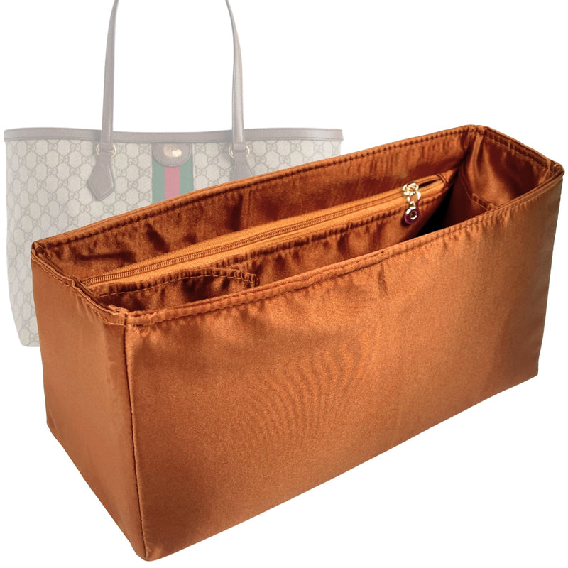 Organizer for [Ophidia GG Medium Top Handle, Gucci] Tote Purse Bag Insert Liner Shaper (Silk, Full-width Zip and Open Pocket)