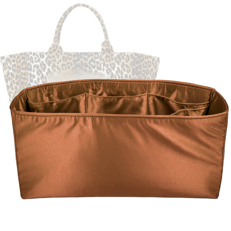 Organizer for [Oversized Shopper, Ganni] Tote Purse Bag Insert Liner Shaper (Silk, Full-width Zip and Open Pocket)