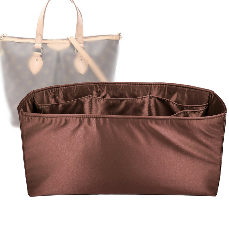 Organizer for [Palermo GM (Large), LV] Tote Purse Bag Insert Liner Shaper (Silk, Full-width Zip and Open Pocket)