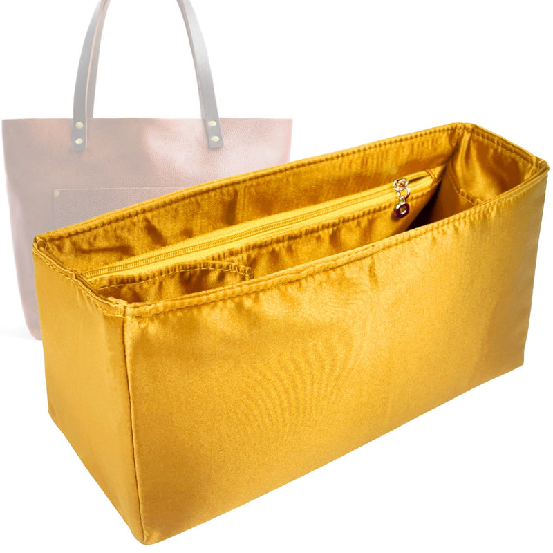 Organizer for [Classic Tote Large, Portland Leather Goods] Tote Purse Bag Insert Liner Shaper (Silk, Full-width Zip and Open Pocket)