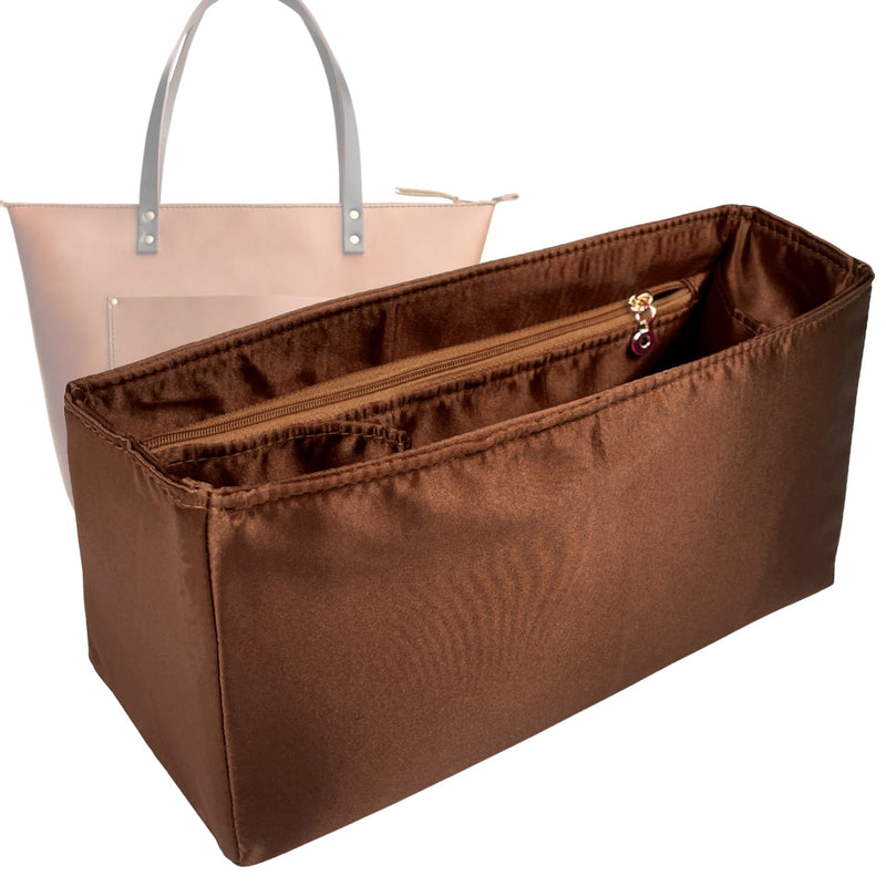 Organizer for [Zipper Tote Small, Portland Leather Goods] Tote Purse Bag Insert Liner Shaper (Silk, Full-width Zip and Open Pocket)